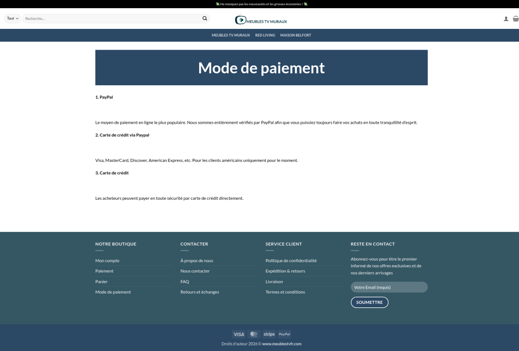Mode de paiement : CB via PayPal réservée aux clients américains