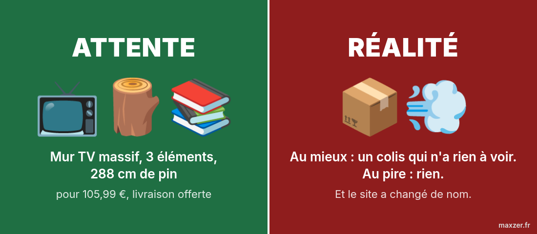Attente : 288 cm de pin massif. Réalité : un courant d’air.